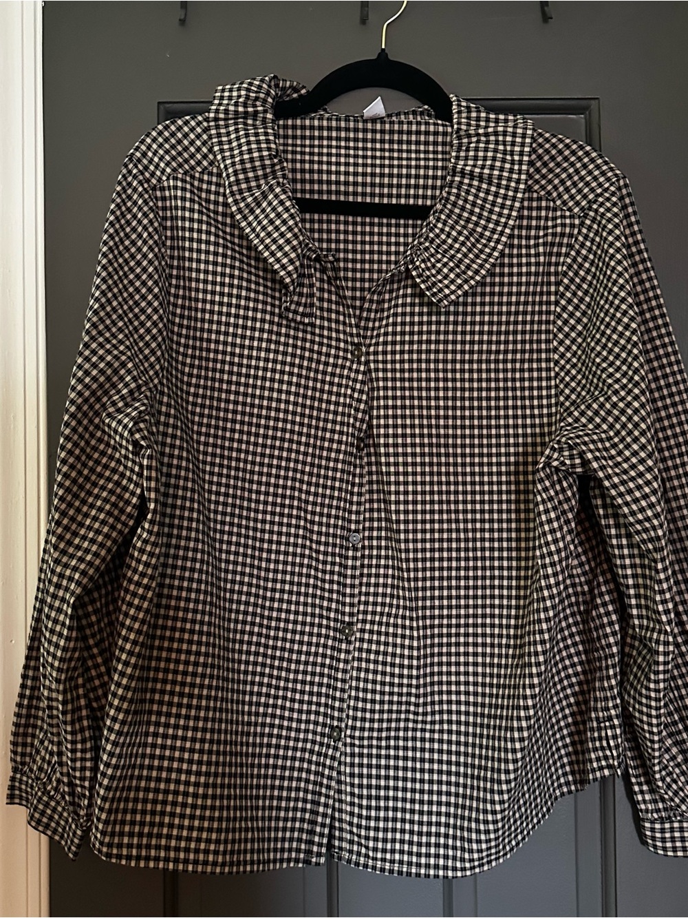 NWOT Old Navy Black and Tan Gingham Button-Front Women’s Top